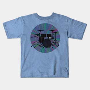 Drum Kit on psychedelic circular pattern Kids T-Shirt